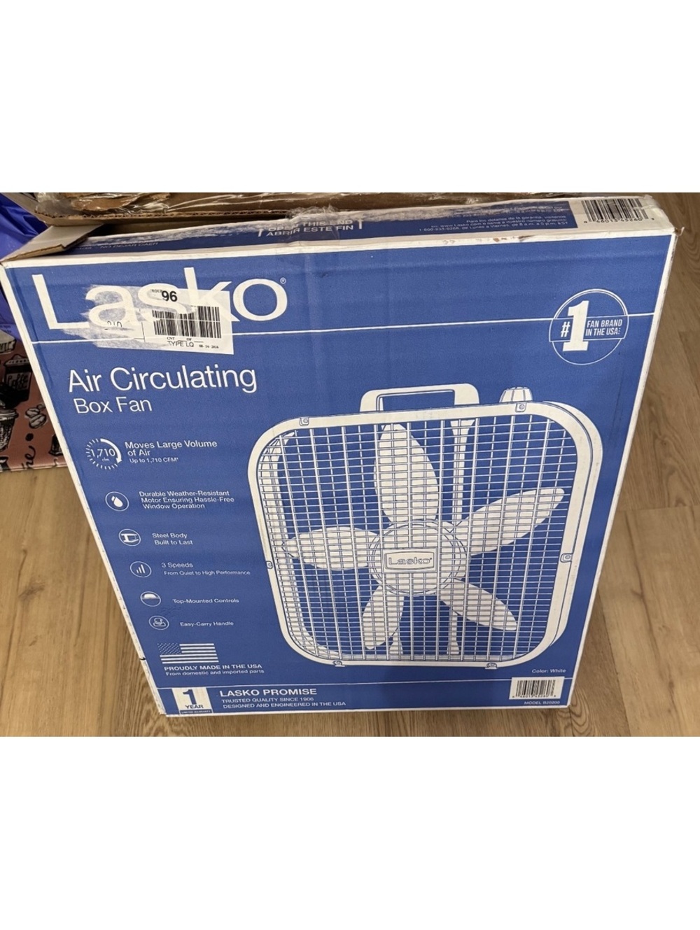 Lasko Air Circulating Box Fan with 3 Speeds, Durable Weather-Resistant Steel, 20